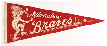 1950's-60's Milwaukee Braves Pennant Collection - Lot of 10