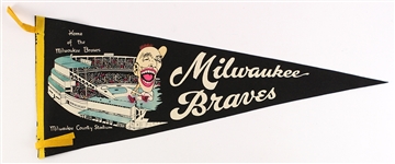 1950's-60's Milwaukee Braves Pennant Collection - Lot of 10