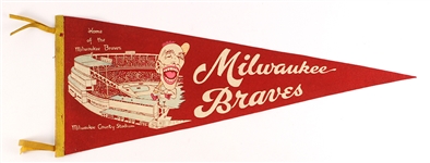 1950's-60's Milwaukee Braves Pennant Collection - Lot of 10