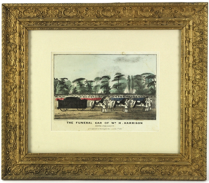1840s William Henry Harrison 9th President of United States 23" x 27" Framed Funeral Car Lithograph