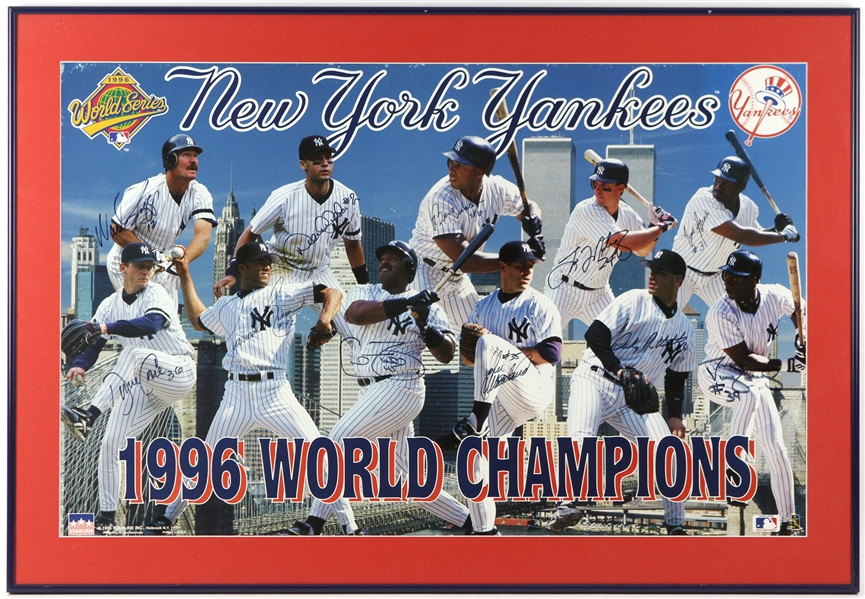 1996 New York Yankees World Series Champions Multi Signed 27" x 39" Framed Poster w/ 11 Signatures Including Derek Jeter, Mariano Rivera & More (*JSA Full Letter*)
