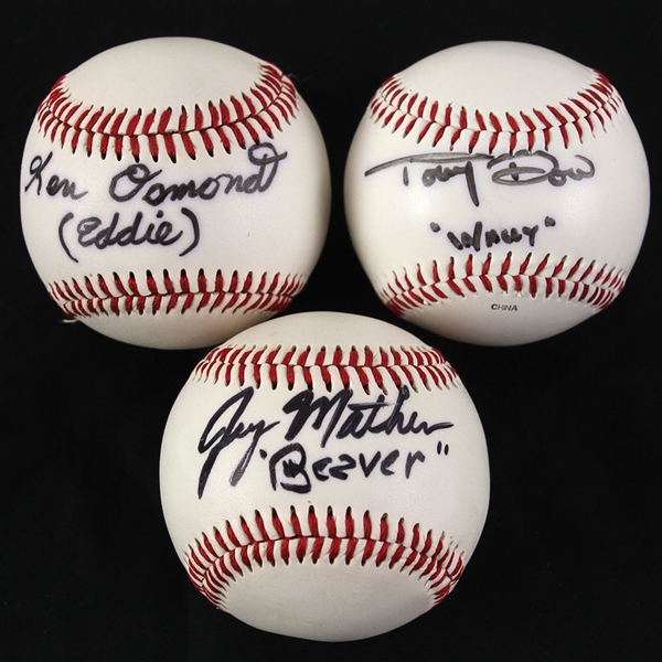 1996 Jerry Mather Tony Dow Ken Osmond Leabe it to Beaver Signed Baseballs - Lot of 3 (JSA)