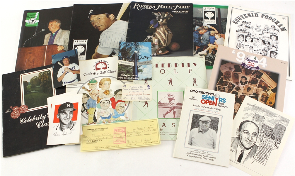 1960s-2000s Warren Spahn Milwaukee/Atlanta Braves Personal Memorabilia Collection - Lot of 16 w/ Signed Check, Charity Golf Programs & More (JSA) From Spahn Estate