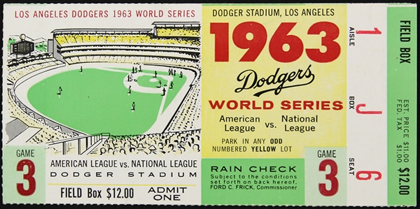 1963 Los Angeles Dodgers World Series Ticket Stub