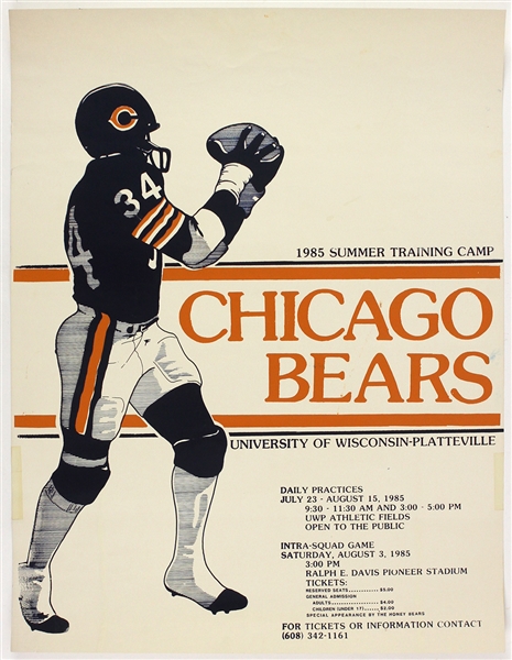 1985 Super Bowl XX Champion Chicago Bears 20" x 26" Training Camp Poster 