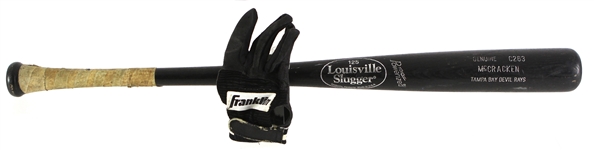1998 Quinton McCracken Tampa Bay Devil Rays Louisville Slugger Professional Model Game Used Bat + Franklin Batting Glove (MEARS LOA)