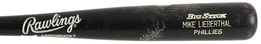 1992 Mike Lieberthal Minor Leagues Signed Rawlings Adirondack Professional Model Game Used Bat (MEARS LOA/JSA)
