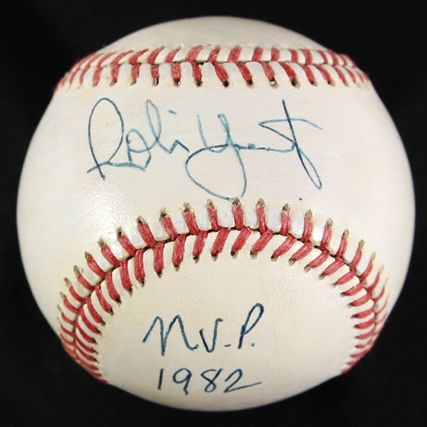 1985-89 Robin Yount Milwaukee Brewers Signed & Inscribed OAL Brown Baseball (JSA)