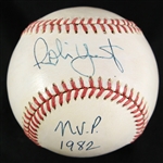1985-89 Robin Yount Milwaukee Brewers Signed & Inscribed OAL Brown Baseball (JSA)