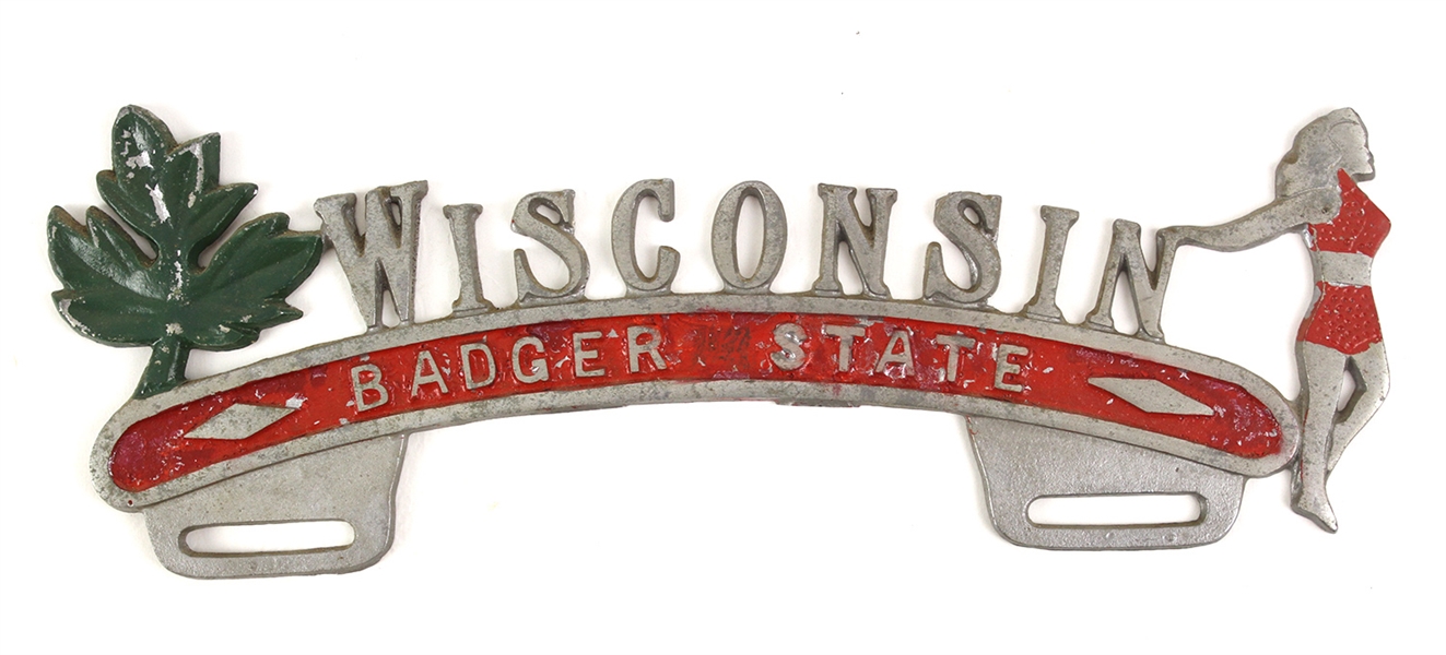 1960s Wisconsin Badger State 4.5" x 12" Steel Sign