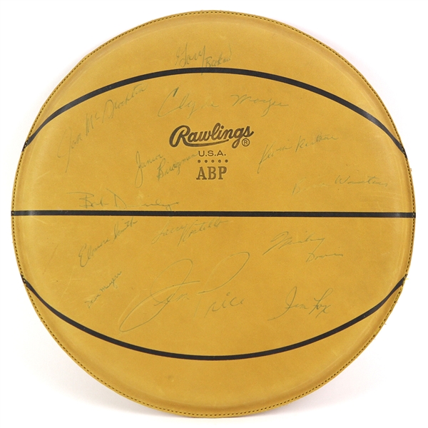 1975 Milwaukee Bucks Team Signed Rawlings Basketball Seat Cushion w/ 13 Signatures Including Jon McGlocklin, Junior Bridgeman, Brian Winters & More (JSA)