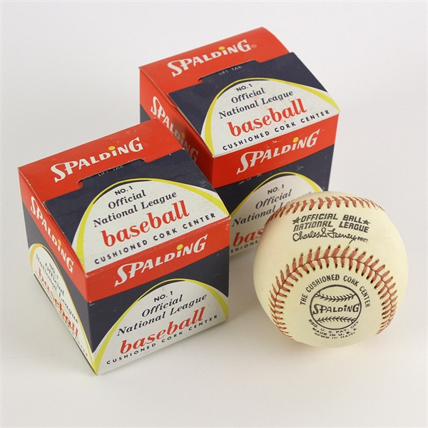 1974-76 Spalding Official National League Charles Feeney Baseballs - Lot of 2 w/ Original Boxes