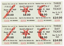 1969 Woodstock Music & Art Fair Unused Three Day Ticket - Lot of 2