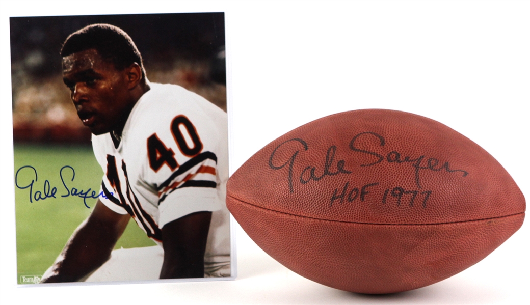 1990s-2000s Gale Sayers Chicago Bears Memorabilia Collection - Lot of 3 w/ Signed ONFL Tagliabue 75th Anniversary Football, Signed Photo & More (JSA)