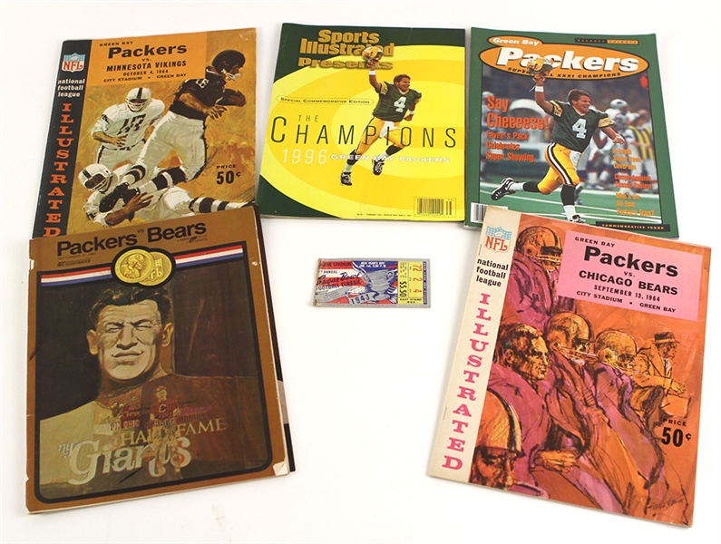 1943-97 Football Memorabilia Collection - Lot of 6 w/ 1943 Sugar Bowl Ticket Stub, Green Bay Packers Programs & More