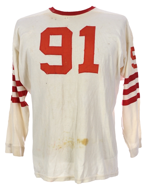 1950s King OShea White #91 Game Worn Durene Football Jersey (MEARS LOA)