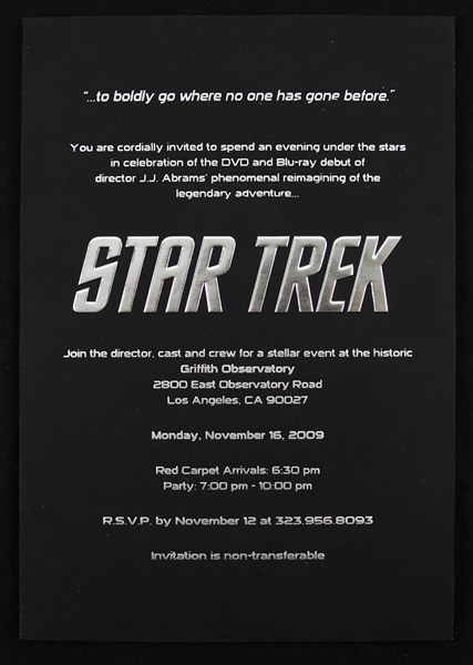 Star Trek 6"x 9" Invitation Celebrating J.J. Abrams Cast & Crew