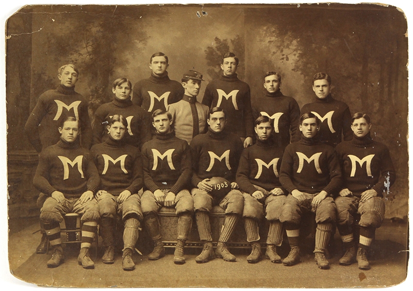 1903 Unidentified "M" Football Team 12" x 17" Mounted Photo 