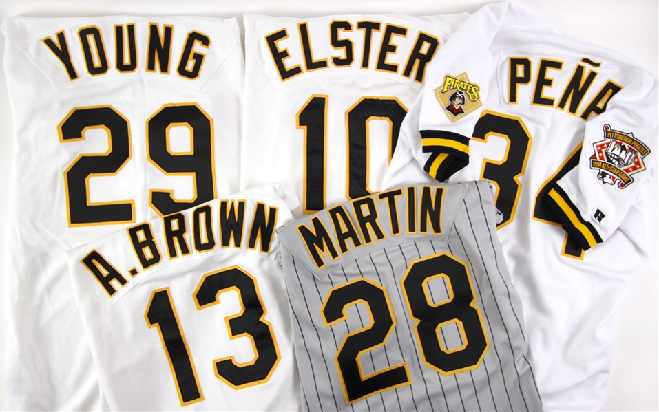 1994-99 Pittsburgh Pirates Game Worn Jersey Collection - Lot of 5 w/ Al Martin, Kevin Young, Kevin Elster Signed & More (MEARS LOA/JSA)