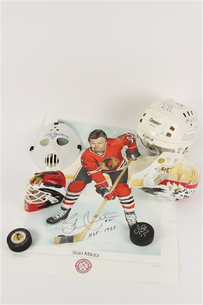 1990s-2000s Hockey Lot W/ Autographed Stan Makita Poster, Esposito Brothers Puck, etc (JSA)