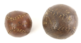 1900s Vintage Baseball Collection - Lot of 2 w/ 1 Homemade Hand Stitched Ball & 1 Factory Produced Ball 