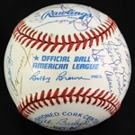 1985-89 Hall of Fame Multi Signed OAL Brown Baseball w/ 25 Signatures Including Mickey Mantle, Willie Mays, Hank Aaron, Pete Rose & More (JSA)