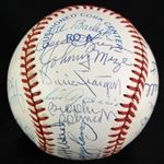 1985-89 Hall of Fame Multi Signed OAL Brown Baseball w/ 25 Signatures Including Mickey Mantle, Willie Mays, Hank Aaron, Pete Rose & More (JSA)