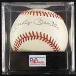 1985-89 Mickey Mantle New York Yankees Signed OAL Brown Baseball (PSA/DNA NM-MT 8)