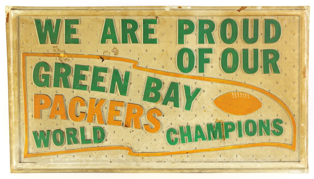 1960s 21" x 37" Green Bay Packers World Champions Vaccum Form Bar Sign