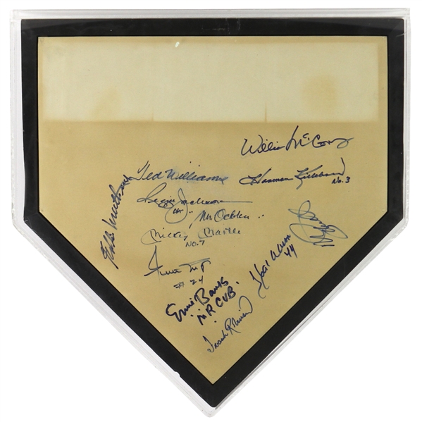 1980’s 500 Home Run Club Multi Signed Home Plate w/ 11 Signatures Including Ted Williams, Mickey Mantle, Willie Mays, & more (JSA)