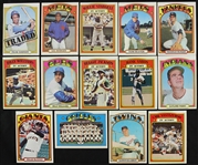 1972 Topps Baseball Trading Cards - Lot of 44 Cards w/ Thurman Munson, In Action Cards & More