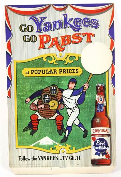 1958 Pabst Blue Ribbon 13" x 21" New York Yankees Advertising Store Display Sign