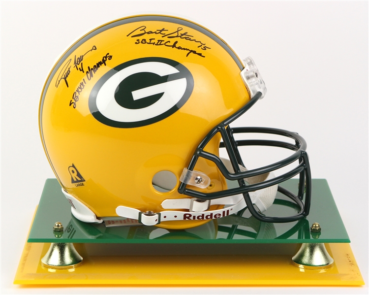 2004 Bart Starr Brett Favre Green Bay Packers Dual Signed & Inscribed Full Size Riddell Helmet (JSA)
