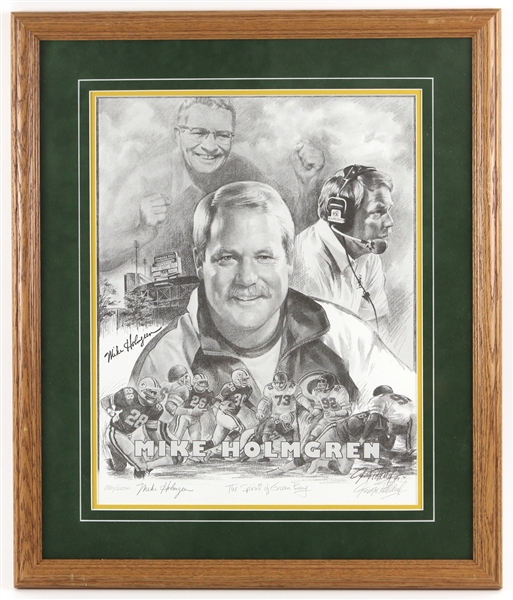 1993 Mike Holmgren Green Bay Packers Signed 22" x 26" Framed "The Spirit of "Green Bay" Lithograph 880/2500 (JSA)
