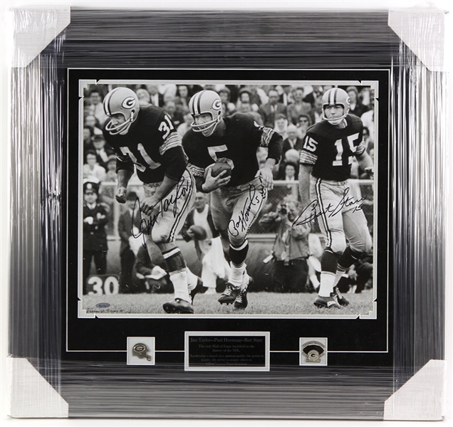 1990s Bart Starr Jim Taylor Paul Hornung Green Bay Packers Signed 26.5" x 29" Framed Photo Display (JSA)