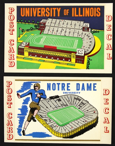 1940s-50s Notre Dame & University of Illinois 3.5" x 5.5" Decal Postcards - Lot of 2