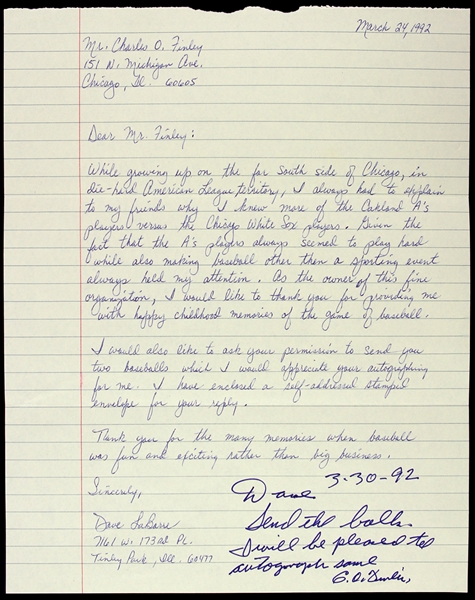 1992 Charlie Finley Oakland Athletics Signed Correspondence (JSA)