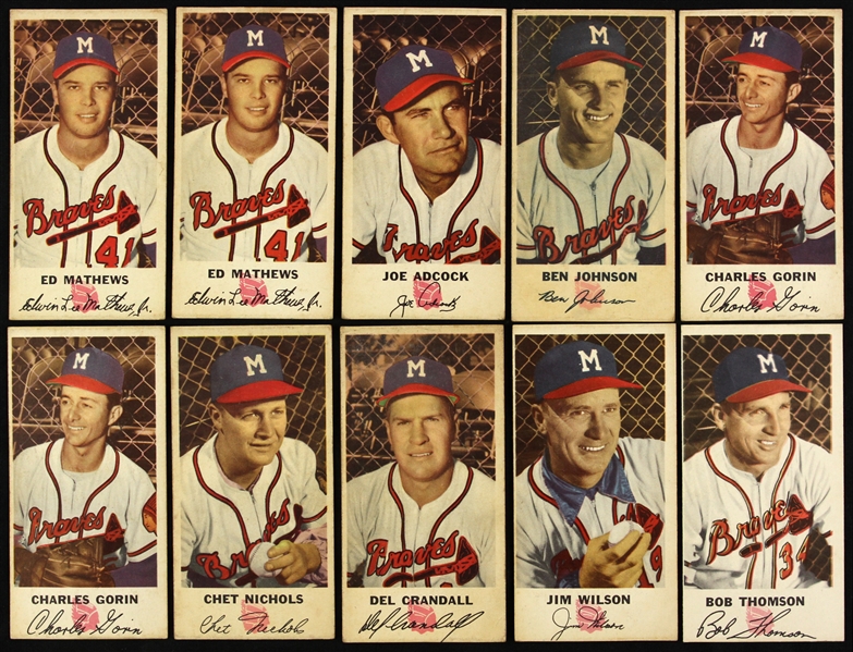 1954 Milwaukee Braves Johnston Cookies Baseball Trading Cards - Lot of 10 w/ Eddie Mathews, Del Crandall, Joe Adcock & More