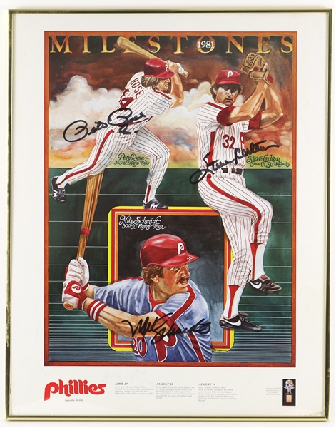 1981 Mike Schmidt Steve Carlton Pete Rose Philadelphia Phillies Signed 22" x 28.5" Framed Lithograph (JSA)