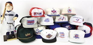 1980s-2000s Sports Memorabilia Collection - Lot of 114 w/ Like New c. 1980s Fitted Baseball Caps, Baseball Card Sets, T Shirts, Blue Jays World Series Items & More