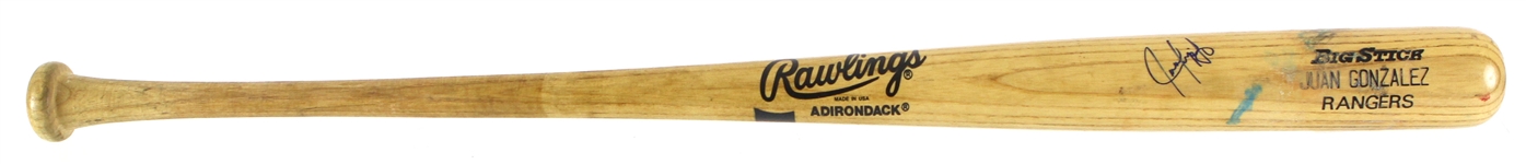 1996 Juan Gonzalez Texas Rangers Signed Rawlings Adirondack Professional Model Game Used Bat (MEARS LOA/JSA) MVP Season