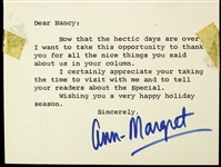 Ann-Margret 3"x 5" Typed Card Secretarial Signed 