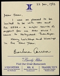 Barbara Carrera 4"x 5" Autographed Note Secretarial Signed 