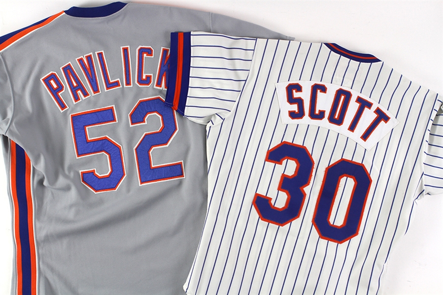 1982-90 Mike Scott Greg Pavlick New York Mets Game Worn Jerseys - Lot of 2 (MEARS LOA)