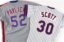 1982-90 Mike Scott Greg Pavlick New York Mets Game Worn Jerseys - Lot of 2 (MEARS LOA)