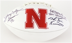 1972-2001 Johnny Rogers Tim Crouch Mike Rozier Autographed Nebraska Embroidered Logo Football W/ Heisman Year Inscriptions (Radtke)