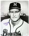 1954-55 Lou Burdette Milwaukee Braves Rare “ W.S. MVP 1957 Inscription” Frank Stanfield Autographed Original 16x20 Hand Developed Photograph (JSA)