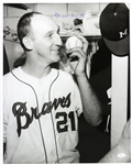 1963-65 Warren Spahn Milwaukee Braves “Kissing the Victory Baseball” Autographed Original 16x20 Hand Developed Photo (JSA) “Signed During His Final Milwaukee Appearance”