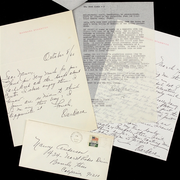 Barbara Stanwyck 7"x 10" Autographed & Typed Letters Secretarial Signed 