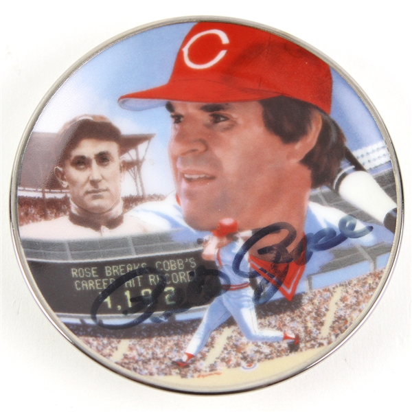 1985 Pete Rose Cincinnati Reds Signed 3.25" Gartlan Commemorative Plate (JSA)